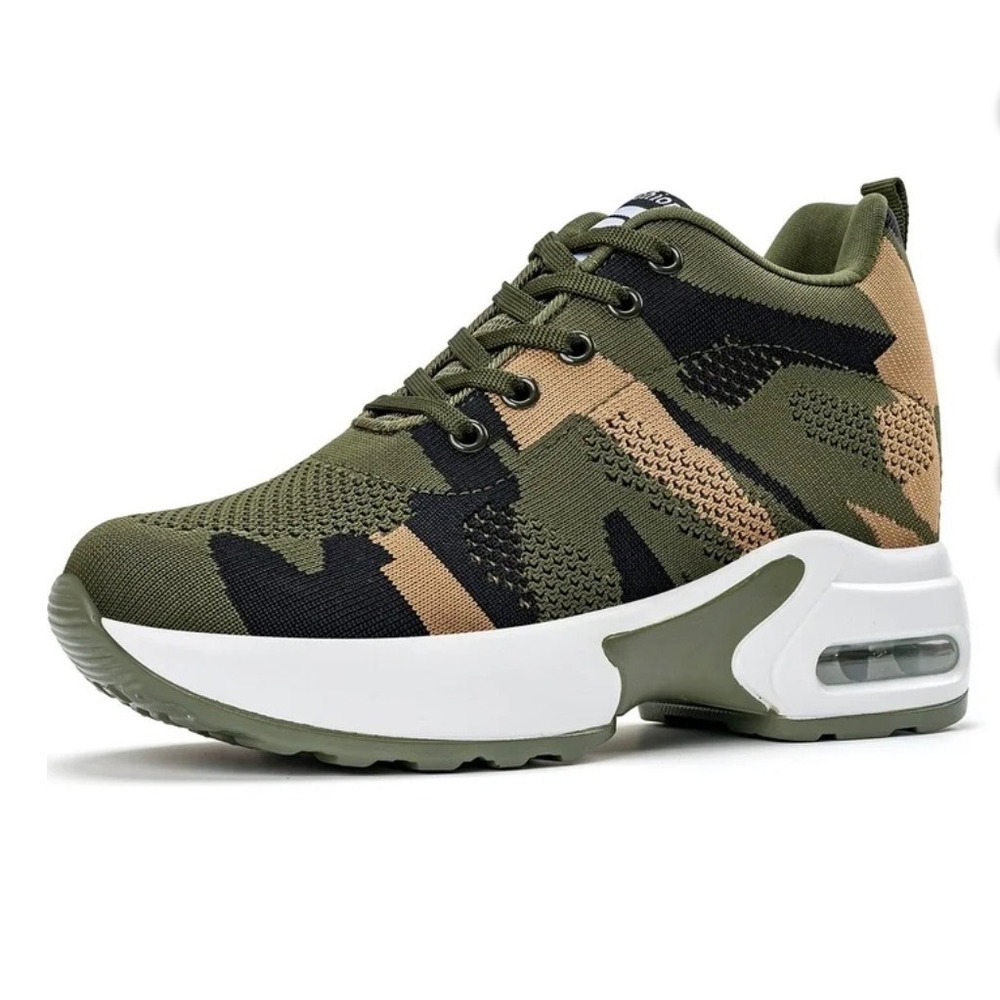 Fashion Camo Wedge Sneakers Hidden Heel Mesh Platform Walking Shoes